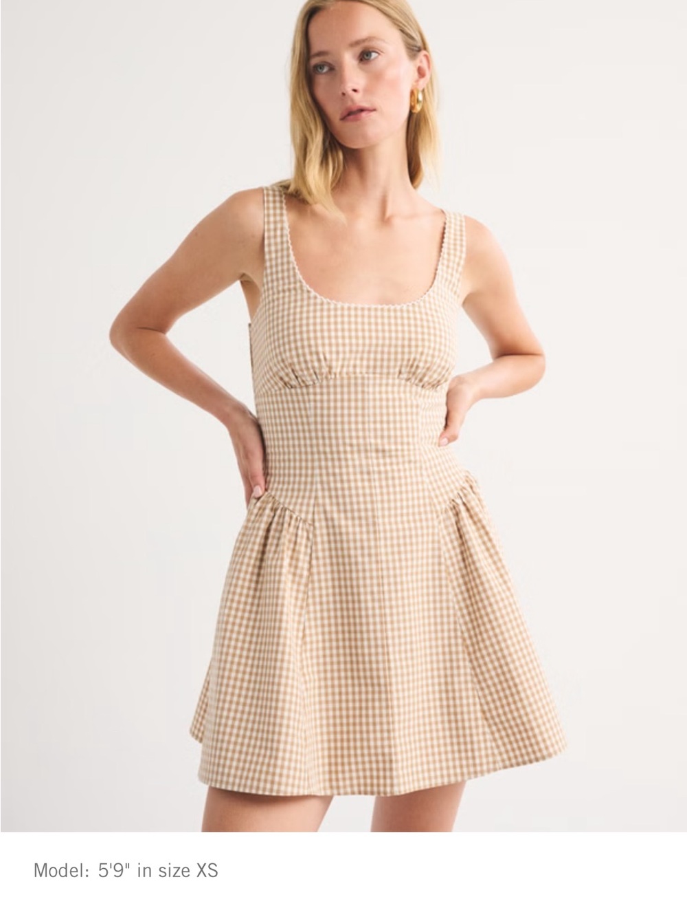 Abercrombie & Fitch Beige Gingham Scoop-Neck Mini Dress